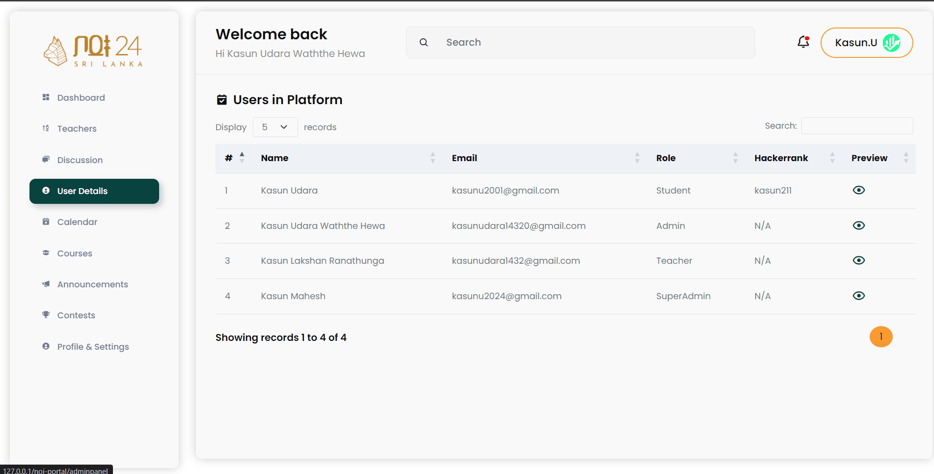 Screenshot of NOI Portal